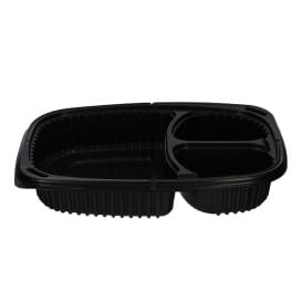 Envase Rectangular PP Negro 3C 1250ml 255x189x45mm (40 Uds)