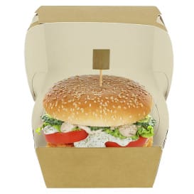 Caja Hamburguesa en Cartón Kraft Doble Cierre 11x11x7,5cm (50 Uds)