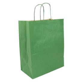 Bolsa Papel Kraft Verde con Asas 80g/m² 26+14x32cm (250 Uds)