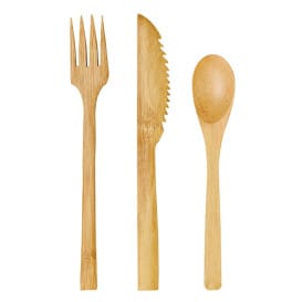 Set Cubiertos Bambu Tenedor, Cuchillo y Cuchara (250 Uds)