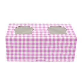 Caja 2 Cupcakes con Soporte 19,5x10x7,5cm Rosa (160 Uds)