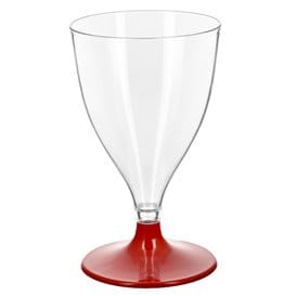 Copa Plástico Reutilizable PS 2P Pie Rojo Agua/Vino 200ml (6 Uds)