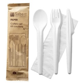 Set Cubiertos Cartón Kraft Tenedor, Cuchillo, Cuchara y Servilleta (50 Uds)