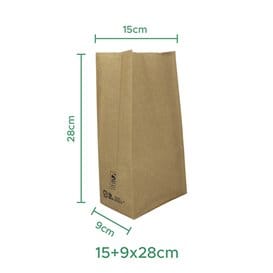 Bolsa de Papel Sin Asas Kraft 50g/m² 15+9x28cm (25 Uds)