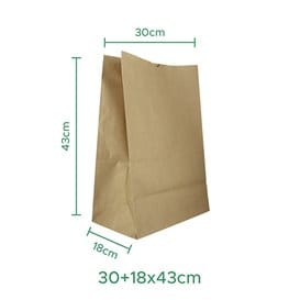 Bolsa de Papel Sin Asas Kraft 75g/m² 30+18x43cm (25 Uds)