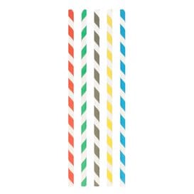 Pajita Recta Papel Rayadas Enfundada Ø8mm 23,5cm (100 Uds)