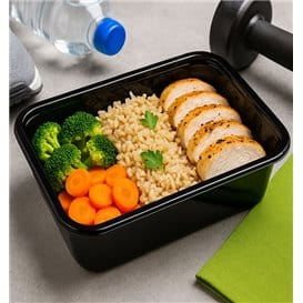 Envase Rectangular Plástico PP Negro 750ml 17,6x12,4x6cm (50 Uds)