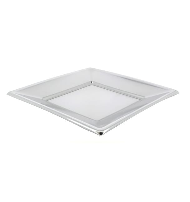 Plato de Plastico Llano Cuadrado Plata 180mm Plato de Plastico Llano Cuadrado Plata 180mm