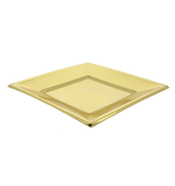Plato de Plastico Llano Cuadrado Oro 230mm Plato de Plastico Llano Cuadrado Oro 230mm