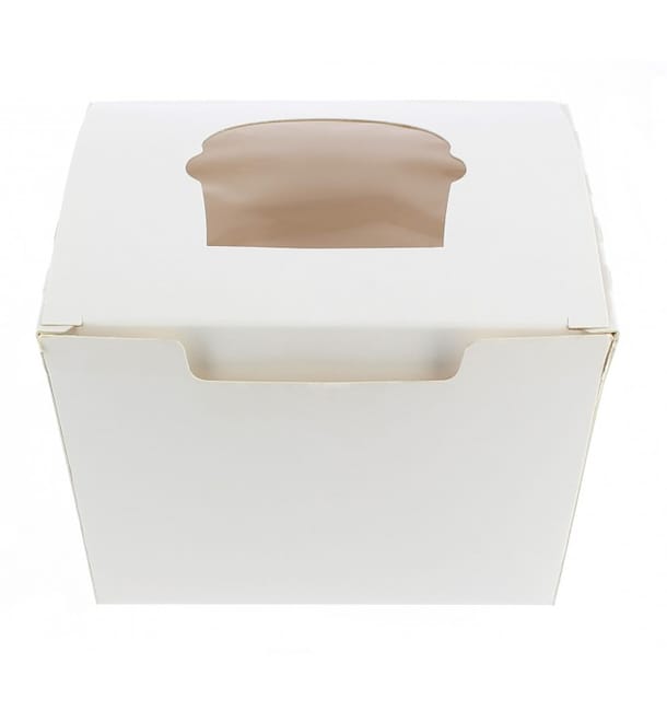 Caja 1 Cupcake con Soporte 11x10x7,5cm Blanca 