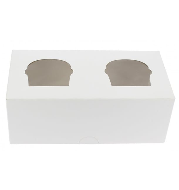 Caja 2 Cupcakes con Soporte 19,5x10x7,5cm Blanca 