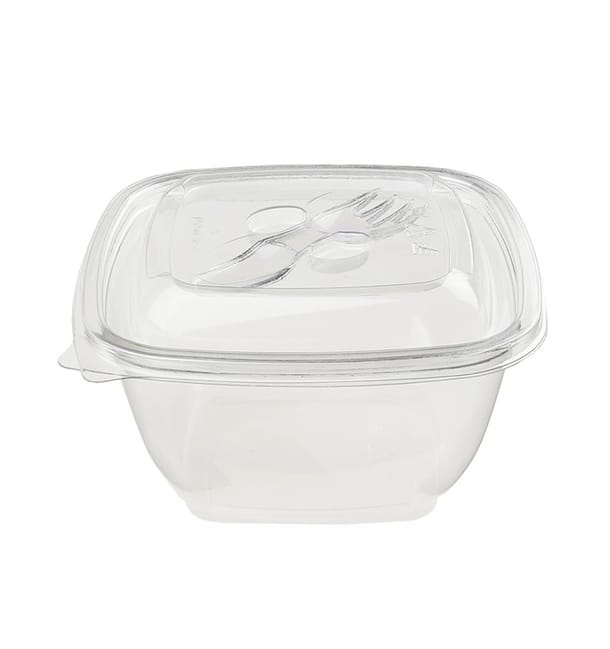 Bol de Plástico Cuadrado Ensaladera PET 375ml (50 Uds) Bol de Plástico Cuadrado Ensaladera PET 375ml (50 Uds)