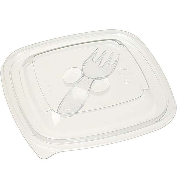 Tapa Plástico con Tenedor Ensaladera PET 12x12cm (50 Uds) Tapa Plástico con Tenedor Ensaladera PET 12x12cm (50 Uds)