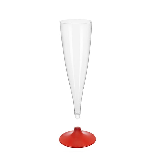 Copa de Plastico Cava con Pie Rojo 140ml (20 Uds) Copa de Plastico Cava con Pie Rojo 140ml (20 Uds)