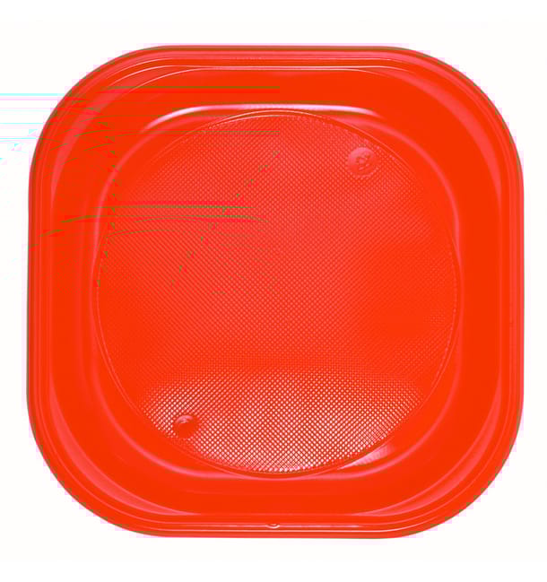Plato de Plastico PS Cuadrado Naranja 200x200mm (30 Uds) Plato de Plastico PS Cuadrado Naranja 200x200mm (30 Uds)
