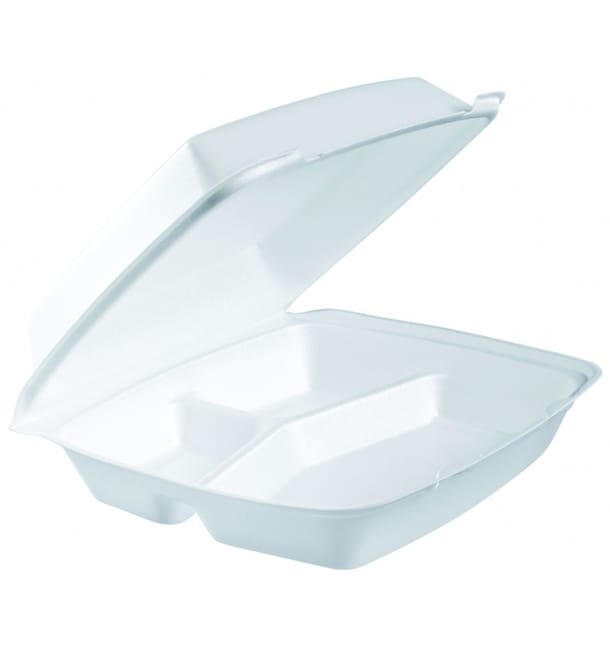 Envase Foam ExtraGrande 3C. Tapa Removible Blanco 240x235mm (100 Uds)