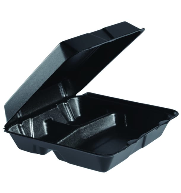 Envase Foam Grande 3C. Tapa Removible Negro 240x235mm (100 Uds)