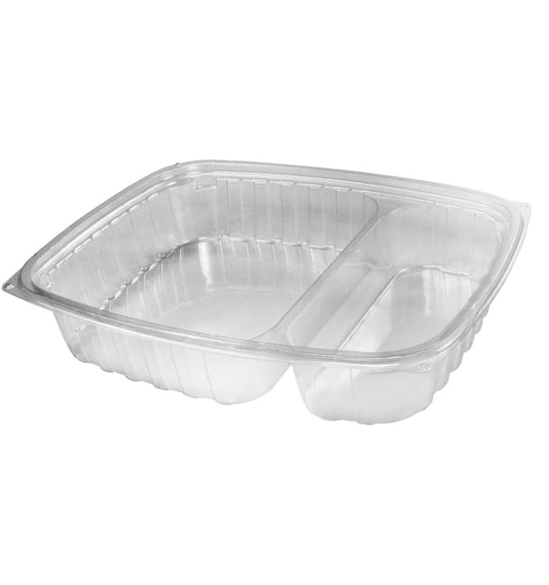 Asporto 53 Ounce Food Containers, 100 Microwavable Take Out Food Containers - Clear Plastic Lids Included, with 6 Compartments, Black Plastic