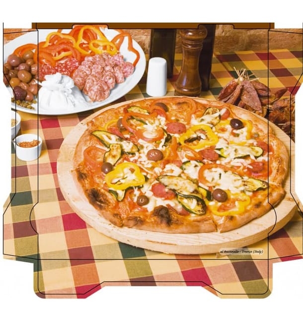 Cajas para Pizza Al Bassanello Tavola 33x33x4,2 cm (100 Uds)