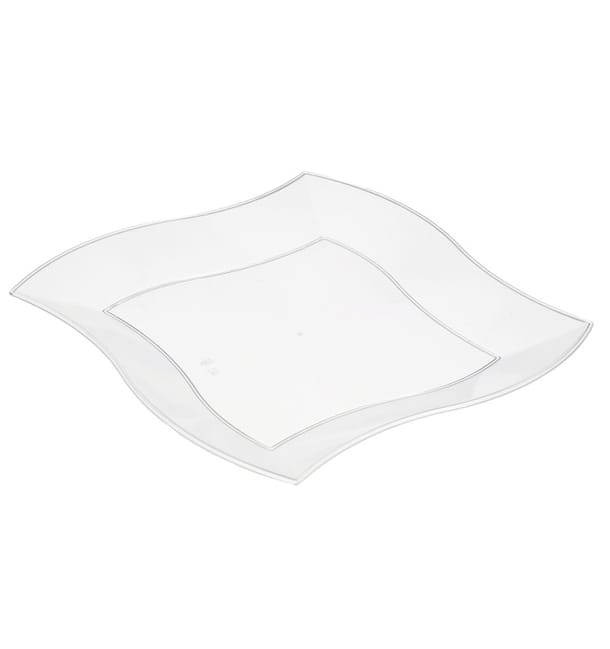 Plato de Plastico Llano Cuadrado Ondas Blanco 230 mm (5 uds) Plato de Plastico Llano Cuadrado Ondas Blanco 230 mm (5 uds)