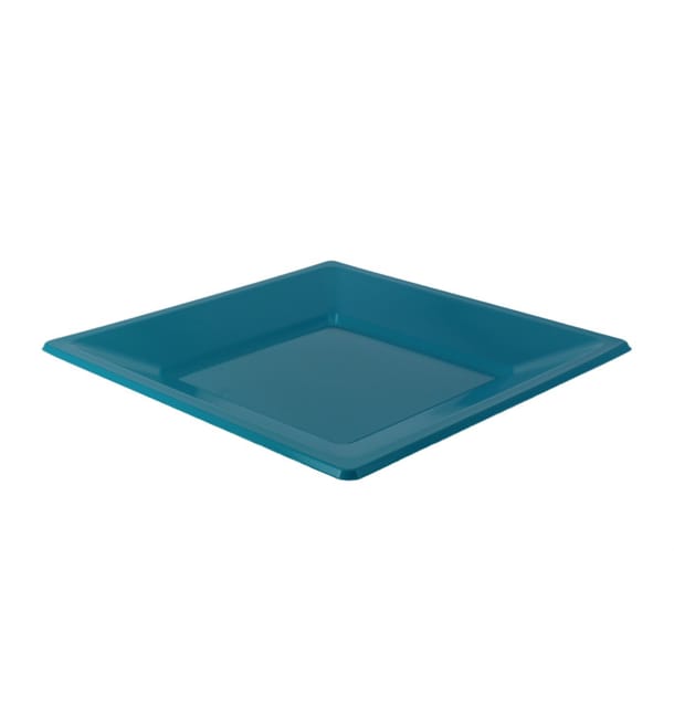 Plato de Plastico Llano Cuadrado Turquesa 230mm (25 Uds)