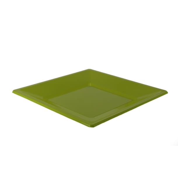 Plato de Plastico Llano Cuadrado Pistacho 230mm (3 Uds) Plato de Plastico Llano Cuadrado Pistacho 230mm (3 Uds)