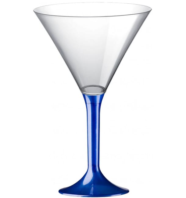 Copa de Plastico Cocktail con Pie Azul Perlado 185ml (20 Uds)