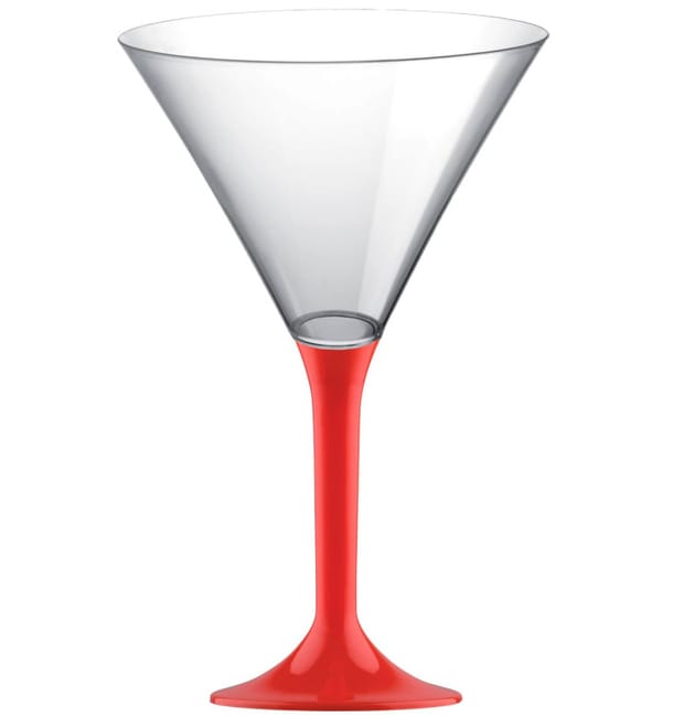 Copa de Plastico Cocktail con Pie Rojo 185ml (20 Uds) Copa de Plastico Cocktail con Pie Rojo 185ml (20 Uds)