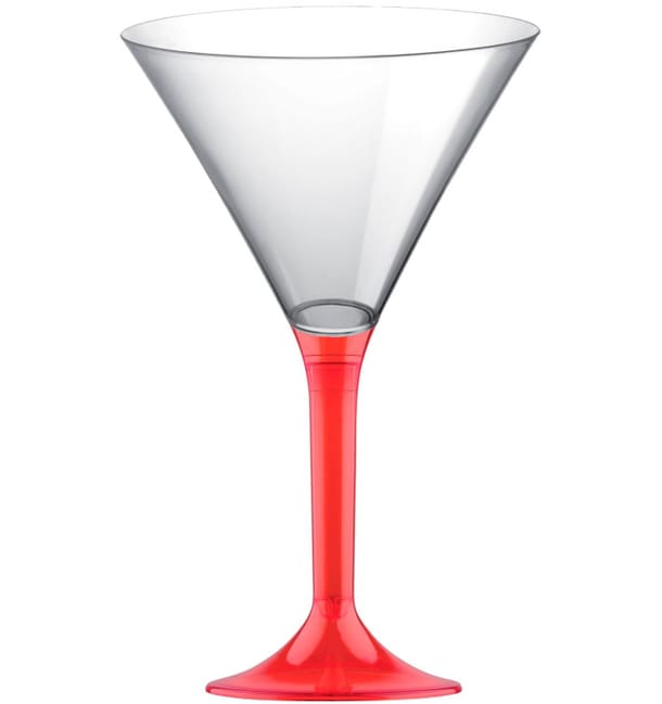 Copa de Plastico Cocktail con Pie Rojo Transp. 185ml (20 Uds) Copa de Plastico Cocktail con Pie Rojo Transp. 185ml (20 Uds)