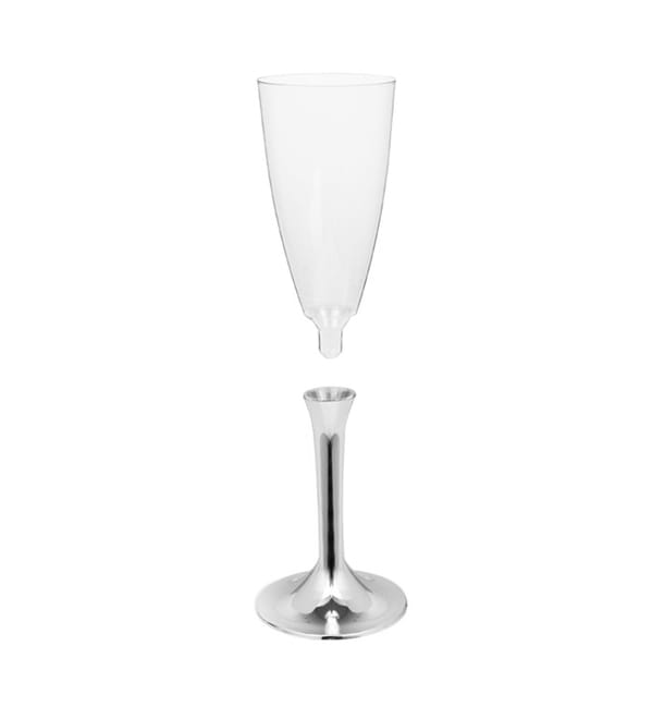 Copa de Plastico Cava con Pie Plata Cromado 120ml (20 Uds) Copa de Plastico Cava con Pie Plata Cromado 120ml (20 Uds)