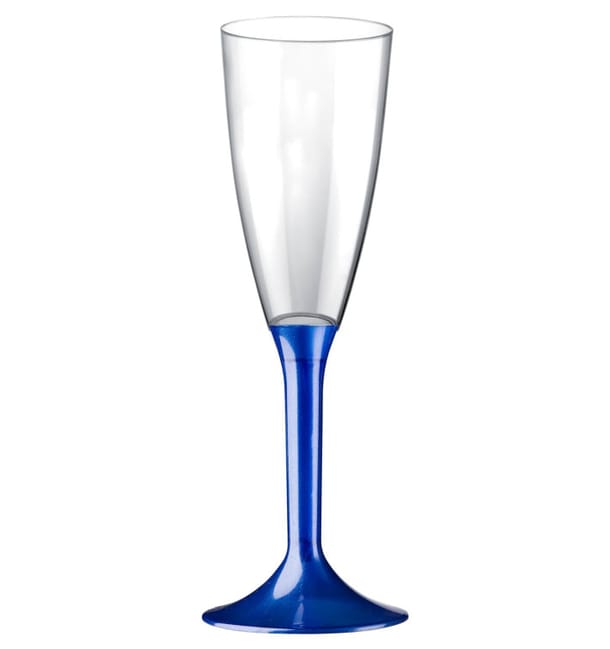 Copa de Plastico Cava con Pie Azul Perlado 120ml (20 Uds) Copa de Plastico Cava con Pie Azul Perlado 120ml (20 Uds)