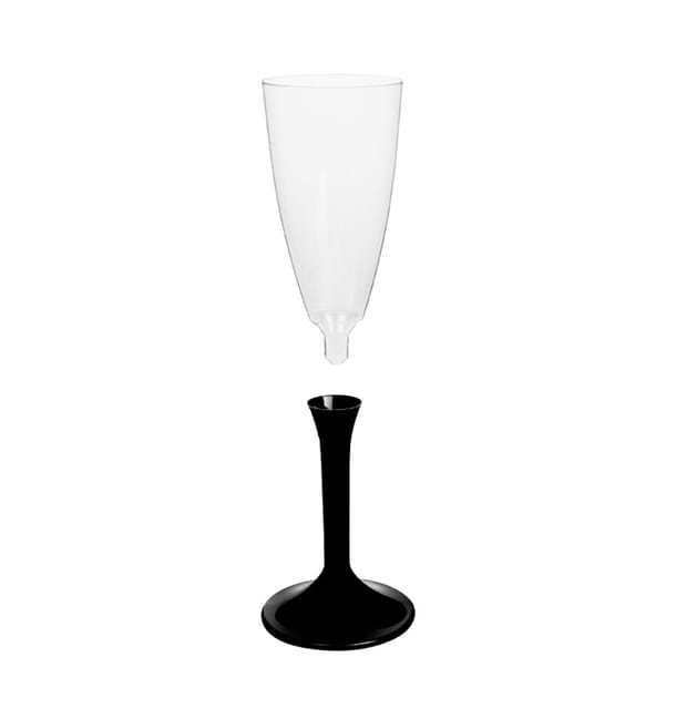 Copa de Plastico Cava con Pie Negro 120ml (20 Uds) Copa de Plastico Cava con Pie Negro 120ml (20 Uds)