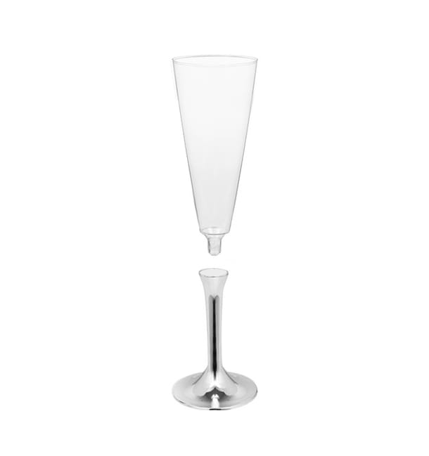 Copa de Plastico Cava con Pie Plata Cromado 160ml (20 Uds) Copa de Plastico Cava con Pie Plata Cromado 160ml (20 Uds)
