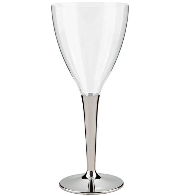 Copa de Plastico Vino Pie Plata 130ml (10 Uds) Copa de Plastico Vino Pie Plata 130ml (10 Uds)