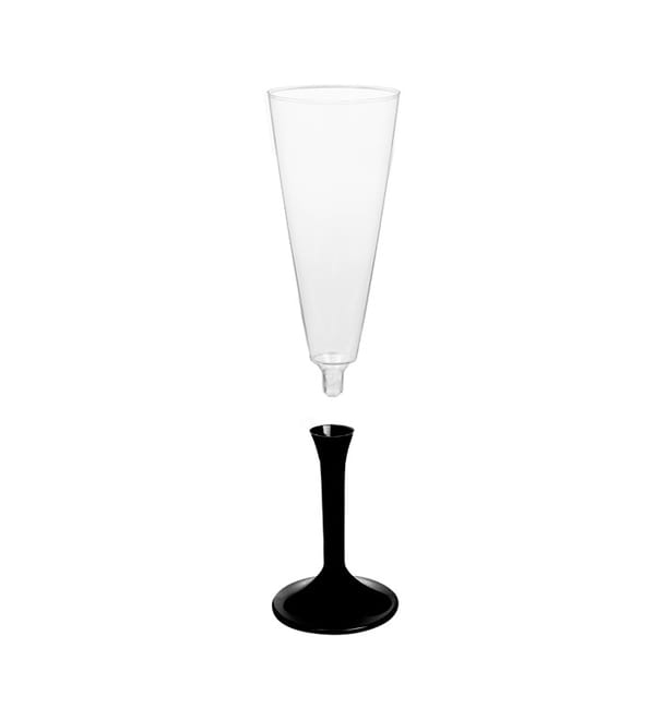 Copa de Plastico Cava con Pie Negro 160ml (20 Uds) Copa de Plastico Cava con Pie Negro 160ml (20 Uds)