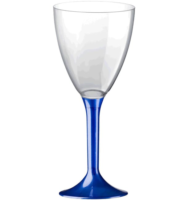 Copa de Plastico Vino con Pie Azul Perlado 180ml (20 Uds) Copa de Plastico Vino con Pie Azul Perlado 180ml (20 Uds)