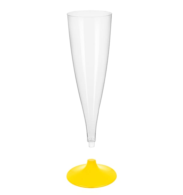 Copa de Plastico Cava con Pie Amarillo 140ml (20 Uds)