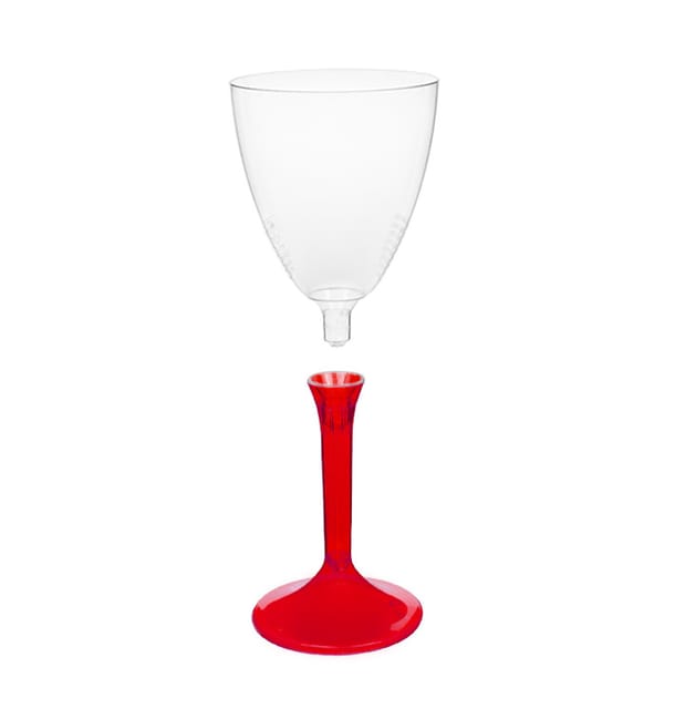 Copa de Plastico Vino con Pie Rojo Transp. 180ml (200 Uds) Copa de Plastico Vino con Pie Rojo Transp. 180ml (200 Uds)