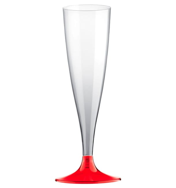 Copa de Plastico Cava con Pie Rojo Transp. 140ml (200 Uds) Copa de Plastico Cava con Pie Rojo Transp. 140ml (200 Uds)