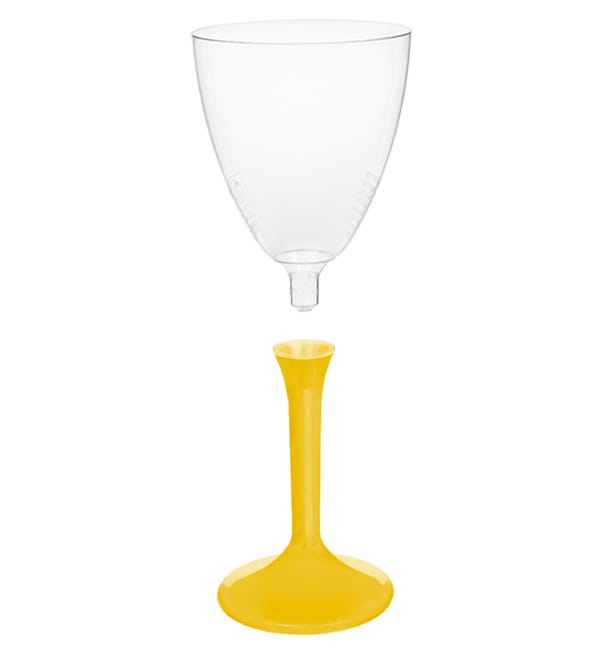 Copa de Plastico Vino con Pie Amarillo 180ml (20 Uds)