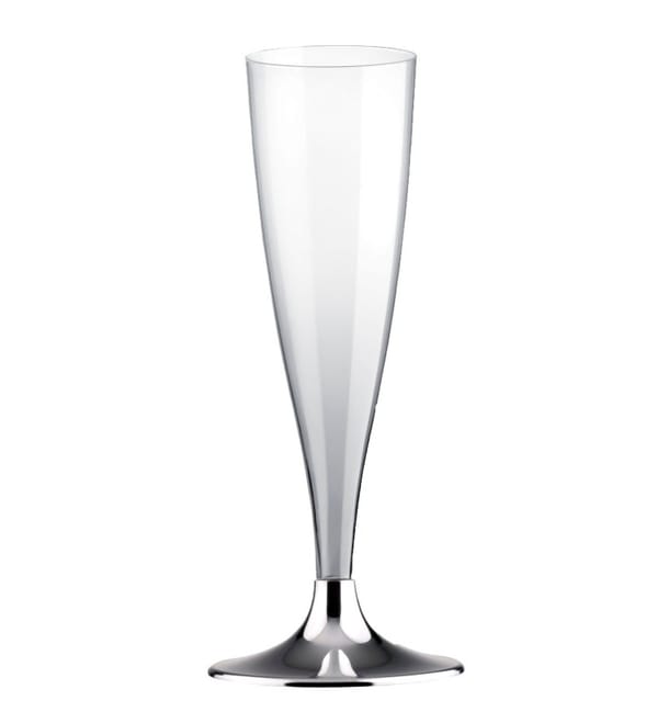 Copa de Plastico Cava con Pie Plata Cromado 140ml (200 Uds) Copa de Plastico Cava con Pie Plata Cromado 140ml (200 Uds)