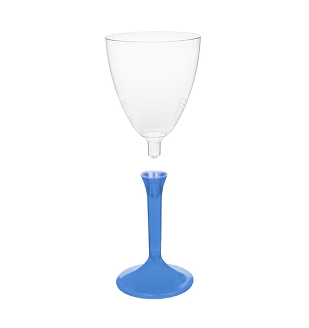 Copa de Plastico Vino con Pie Azul Transp. 180ml (200 Uds) Copa de Plastico Vino con Pie Azul Transp. 180ml (200 Uds)