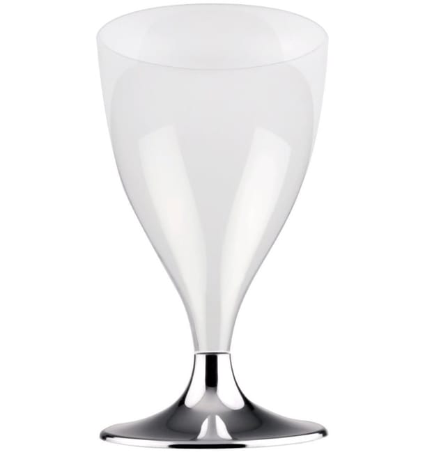 Copa de Plastico Vino con Pie Gris Cromado 200ml (20 Uds) Copa de Plastico Vino con Pie Gris Cromado 200ml (20 Uds)