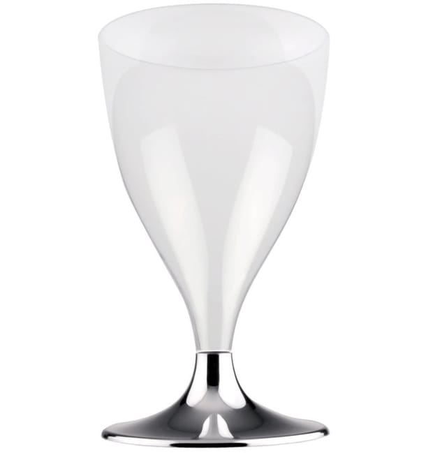 Copa de Plastico Vino con Pie Plata Cromado 200ml (20 Uds) Copa de Plastico Vino con Pie Plata Cromado 200ml (20 Uds)