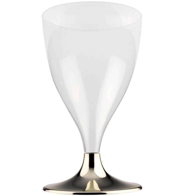 Copa de Plastico Vino con Pie Oro Cromado 200ml (20 Uds) Copa de Plastico Vino con Pie Oro Cromado 200ml (20 Uds)