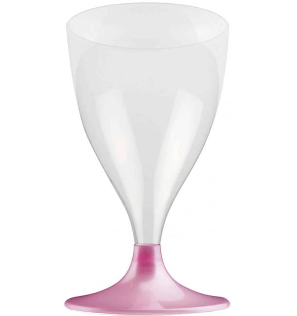 Copa de Plastico Vino con Pie Rosa Perlado 200ml(200 Uds)