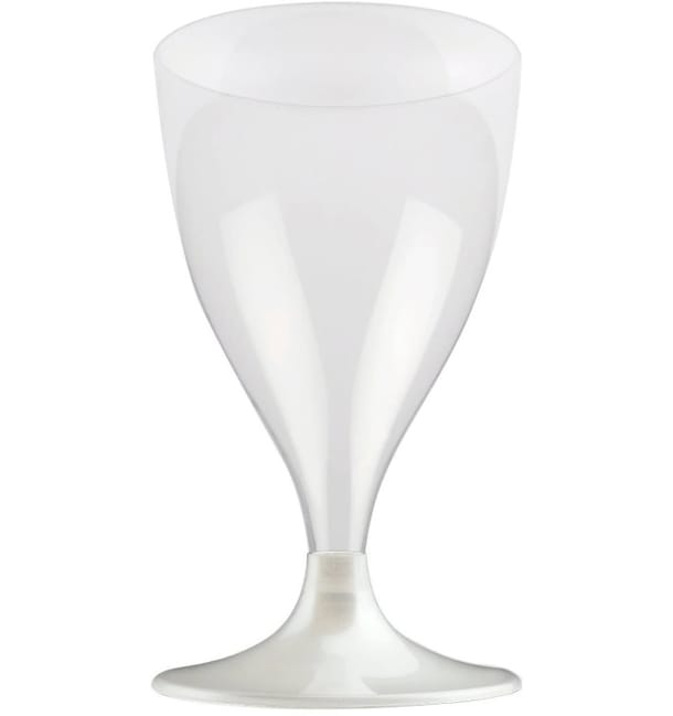 Copa de Plastico Vino con Pie Blanco Perlado 200ml (20 Uds) Copa de Plastico Vino con Pie Blanco Perlado 200ml (20 Uds)