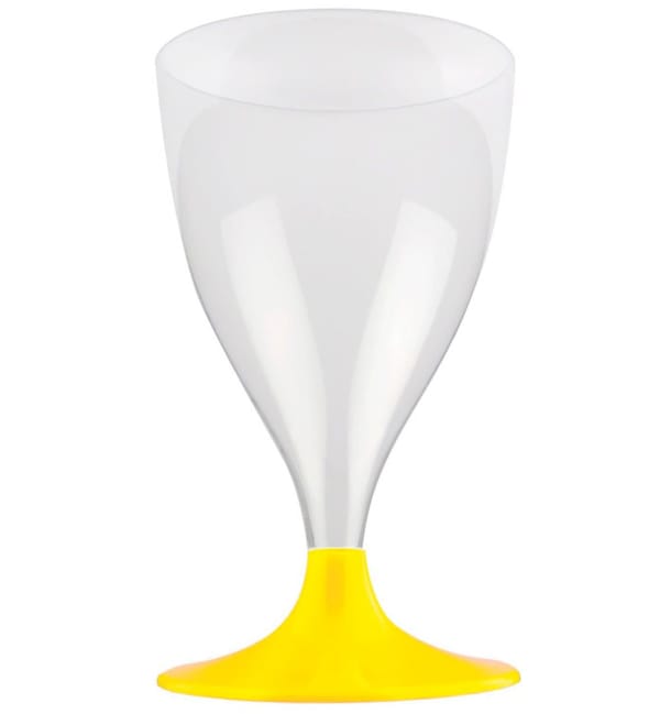 Copa de Plastico Vino con Pie Amarillo 200ml (20 Uds) Copa de Plastico Vino con Pie Amarillo 200ml (20 Uds)