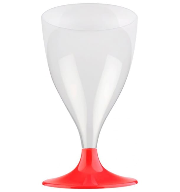 Copa de Plastico Vino con Pie Rojo 200ml (20 Uds)