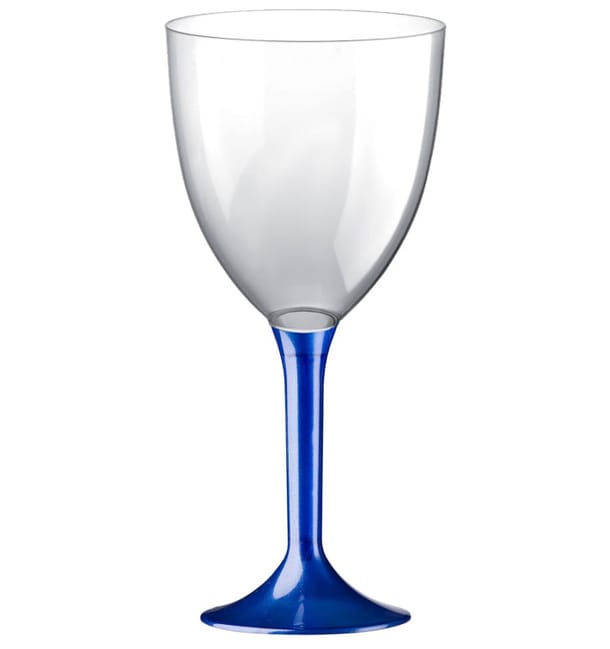 Copa de Plastico Vino con Pie Azul Perlado 300ml (200 Uds) Copa de Plastico Vino con Pie Azul Perlado 300ml (200 Uds)